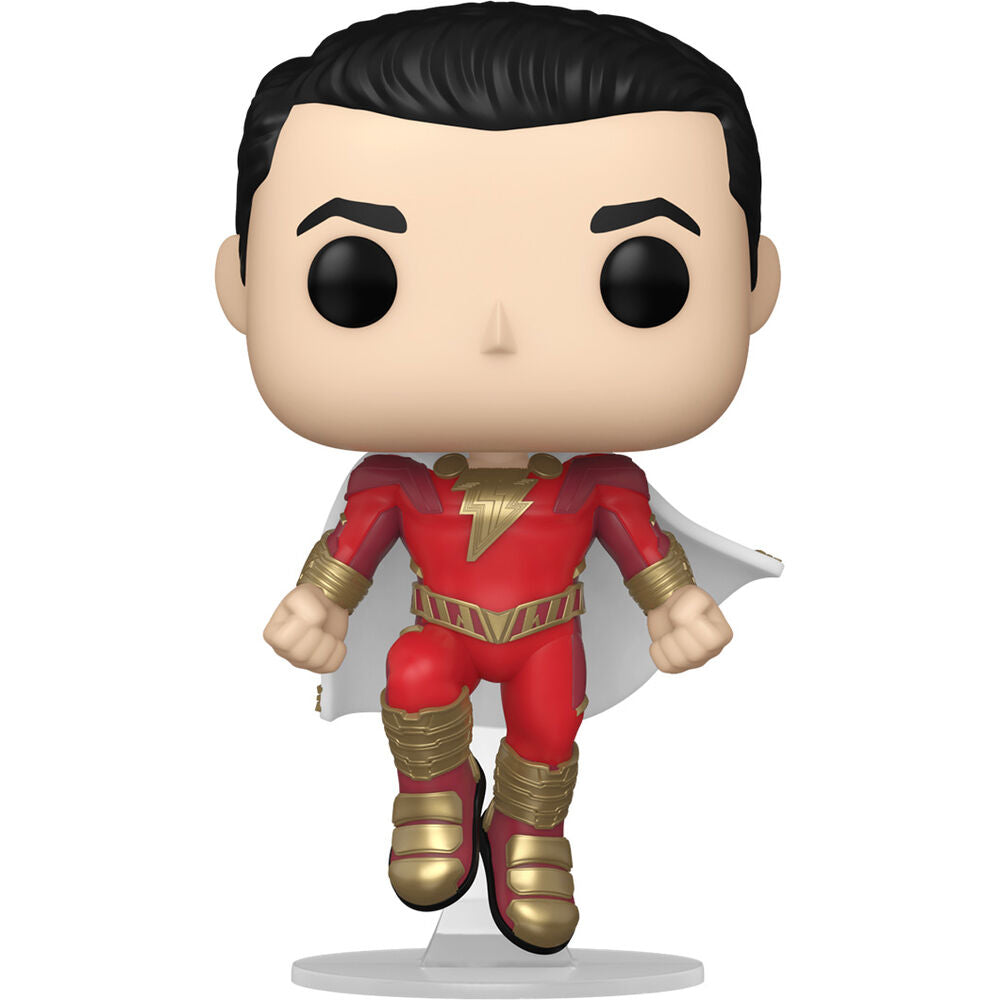 Figura Funko POP! de Shazam con traje rojo, detalles dorados y capa blanca