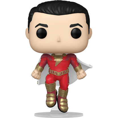 Figura Funko POP! de Shazam con traje rojo, detalles dorados y capa blanca
