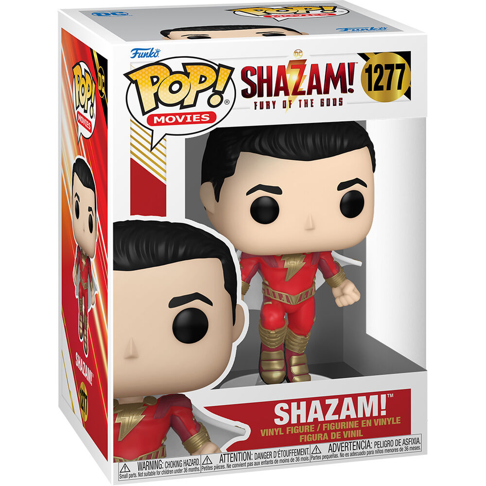 Figura Funko POP! de Shazam con traje rojo, detalles dorados y capa blanca - 3