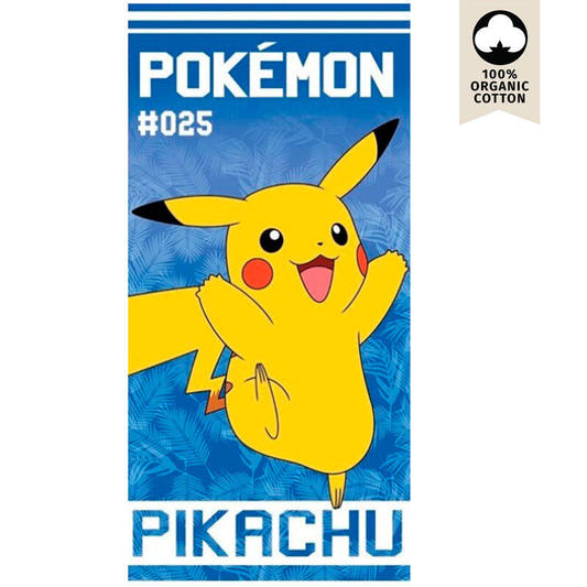 Toalla de algodón Pokémon con Pikachu sobre fondo azul