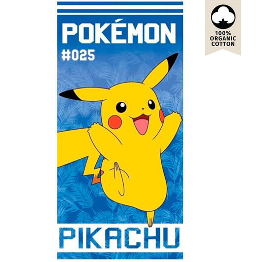 Toalla de algodón Pokémon con Pikachu sobre fondo azul