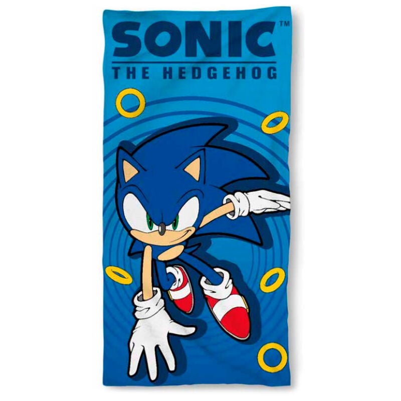Toalla azul de Sonic The Hedgehog con anillos dorados