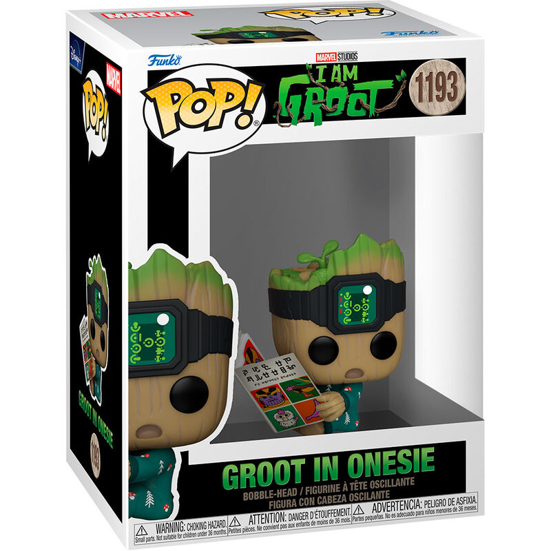 Figura Funko POP! de Groot con pijama verde en caja con ventana