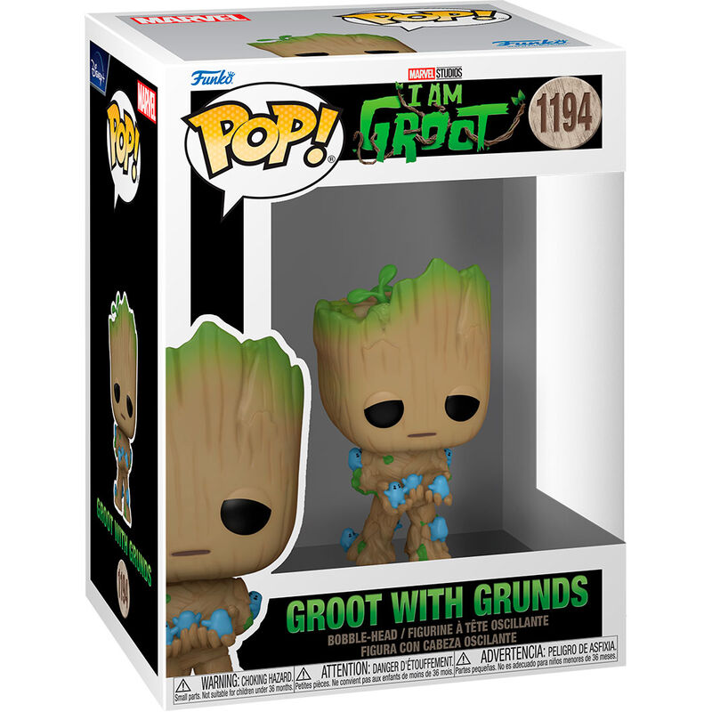Figura Funko POP! de Groot con Grunds azules en caja con ventana