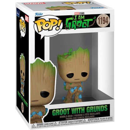 Figura Funko POP! de Groot con Grunds azules en caja con ventana