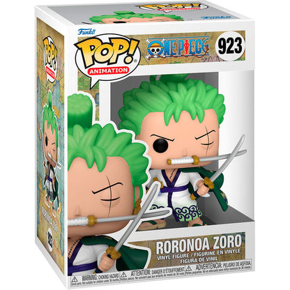 Figura Funko POP! de Roronoa Zoro de One Piece con tres espadas en su caja