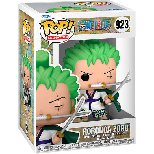 Figura Funko POP! de Roronoa Zoro de One Piece con tres espadas en su caja
