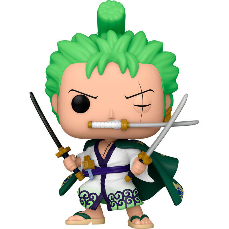 Figura Funko POP! de Roronoa Zoro de One Piece con tres espadas en su caja - 2