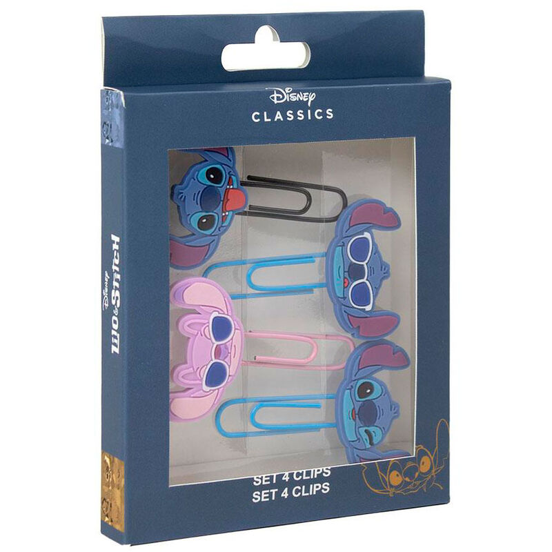 Set de cuatro clips decorados de Stitch Disney en blister