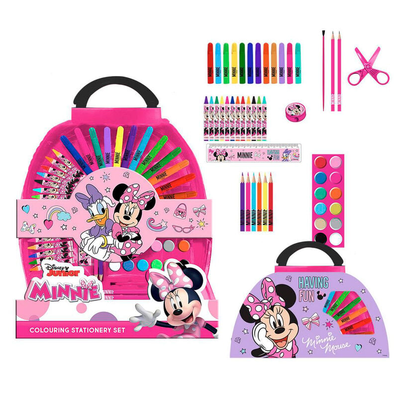 Set de papelería Minnie Disney de 50 piezas en estuche rosa