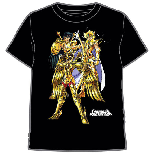 Camiseta negra Saint Seiya con personajes Gold Saint