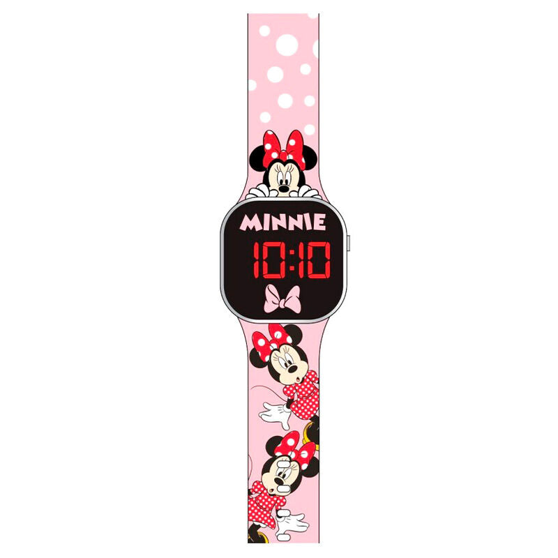 Reloj LED rosa de Minnie Disney con correa de lunares blancos