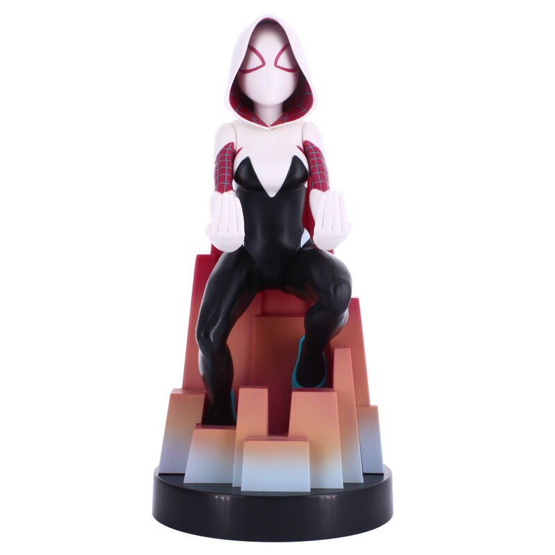 Soporte Cable Guy de Spider-Gwen Marvel con capucha blanca y base rosa - 4