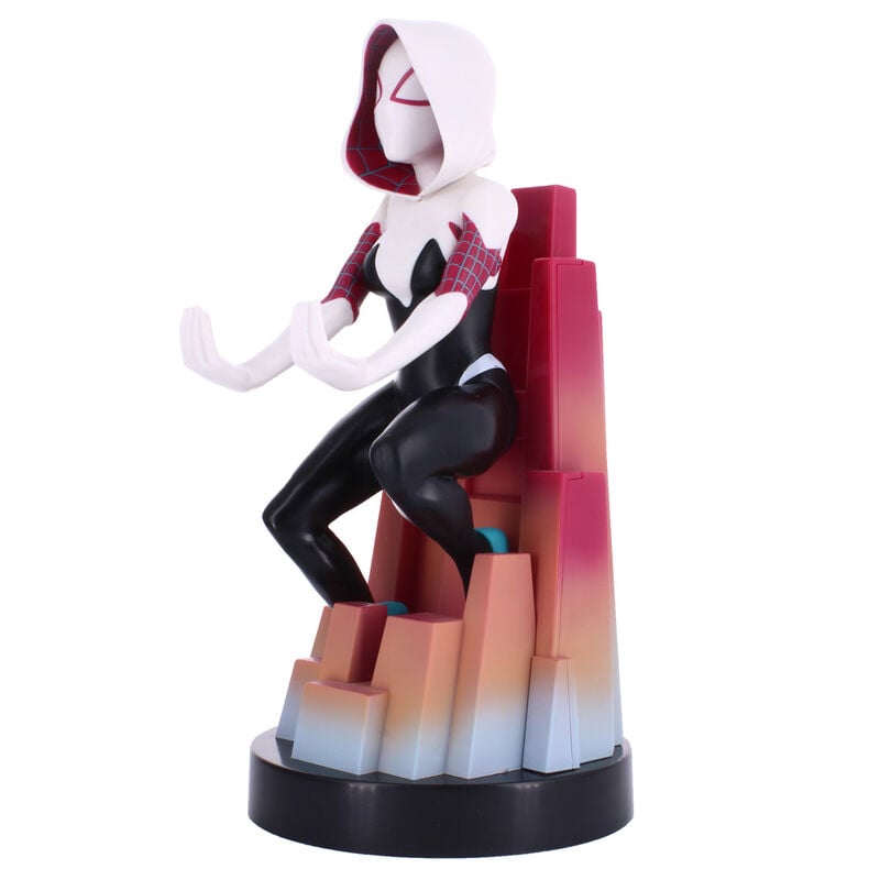 Soporte Cable Guy de Spider-Gwen Marvel con capucha blanca y base rosa