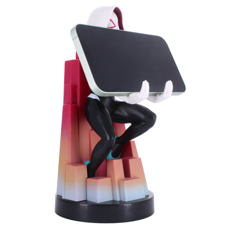 Soporte Cable Guy de Spider-Gwen Marvel con capucha blanca y base rosa - 15
