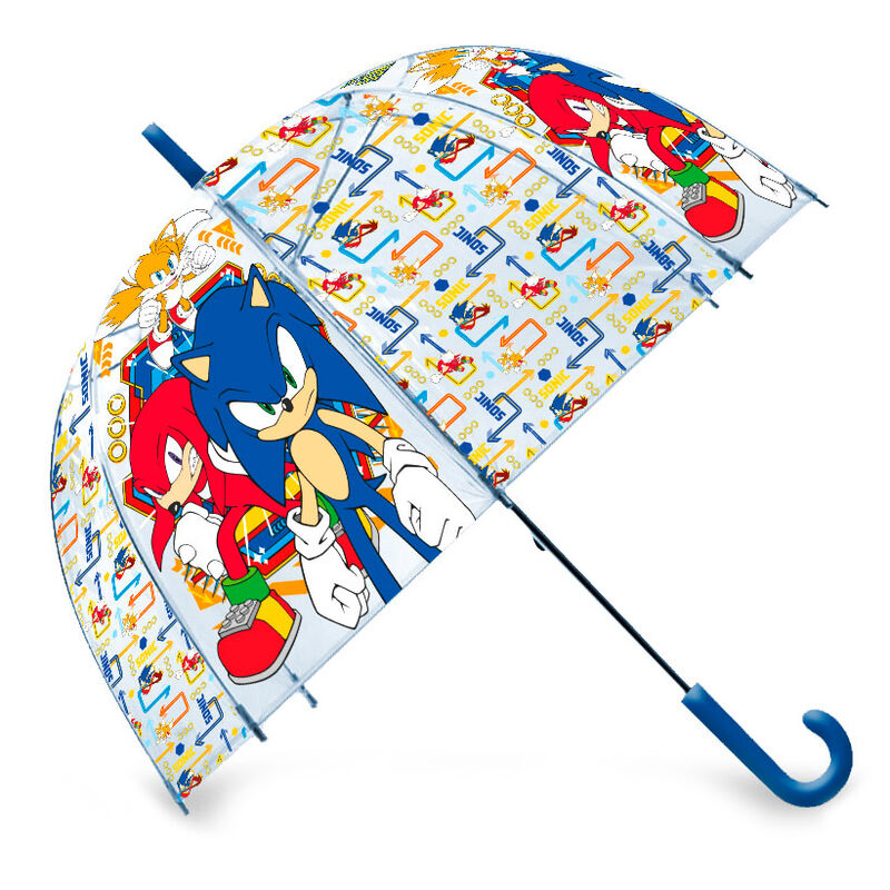 Paraguas manual de Sonic The Hedgehog con diseño multicolor y mango azul