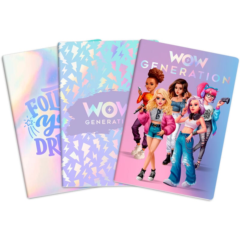 Set de tres libretas A5 WOW Generation con diseños pastel