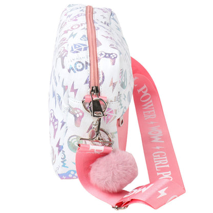 Bolso bandolera rosa y blanco WOW GENERATION con estampado y pompón - 2