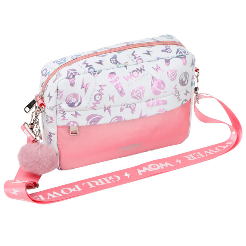 Bolso bandolera rosa y blanco WOW GENERATION con estampado y pompón - 3
