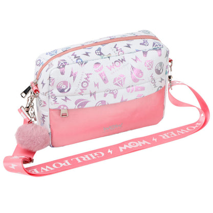 Bolso bandolera rosa y blanco WOW GENERATION con estampado y pompón - 3