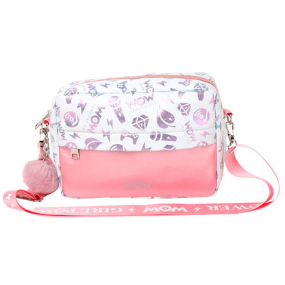 Bolso bandolera rosa y blanco WOW GENERATION con estampado y pompón