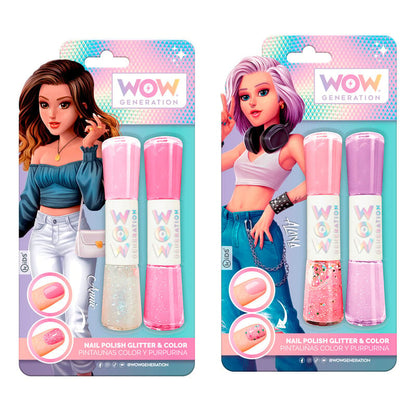 Pintauñas doble WOW Generation con esmalte de color y purpurina