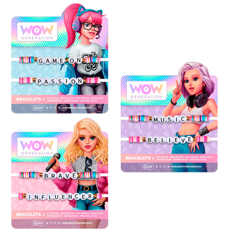 Pack de 2 pulseras WOW GENERATION con abalorios de colores y mensajes