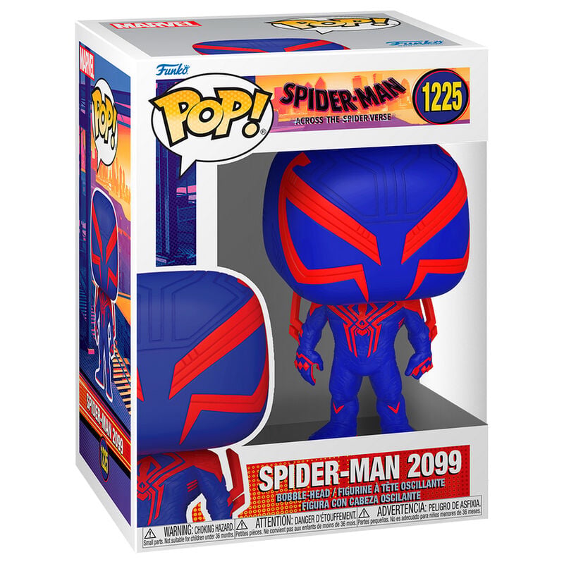 Figura Funko POP! de Spider-Man 2099 en azul y rojo con caja con ventana