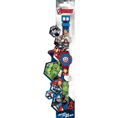 Reloj digital Marvel Avengers rojo y azul con superhéroes