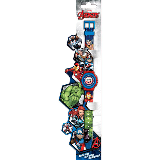 Reloj digital Marvel Avengers rojo y azul con superhéroes