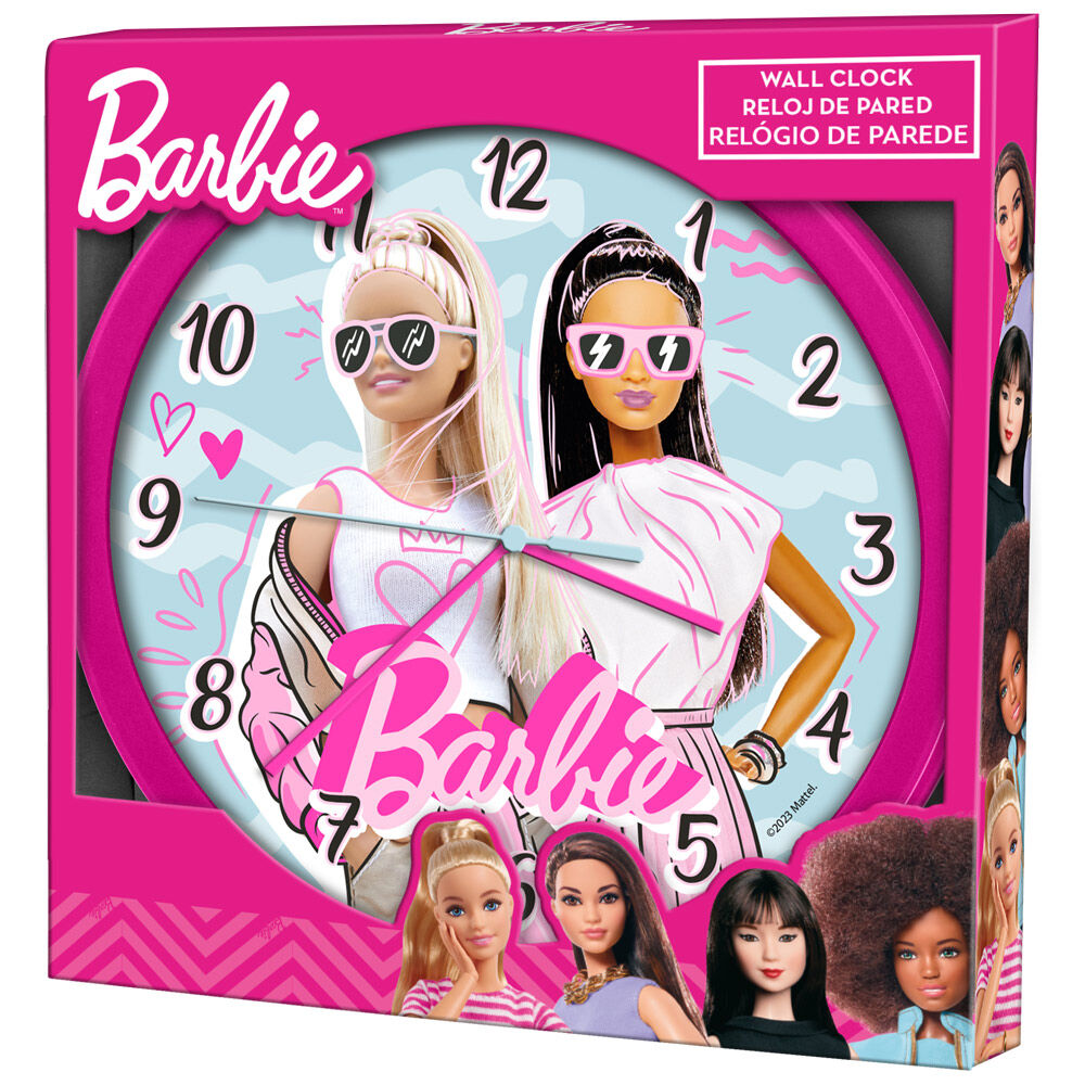 Reloj de pared Barbie rosa con esfera numerada