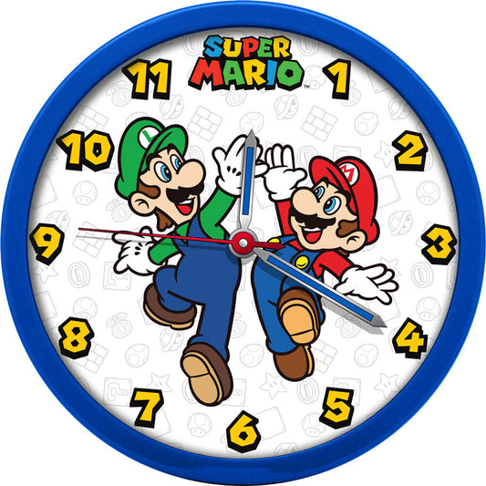 Reloj de pared azul de Super Mario Bros con Mario y Luigi