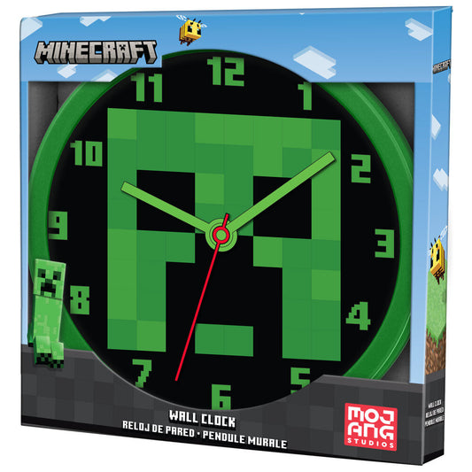 Reloj de pared Minecraft verde con diseño pixelado de Creeper - 2