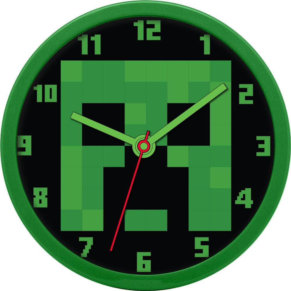 Reloj de pared Minecraft verde con diseño pixelado de Creeper