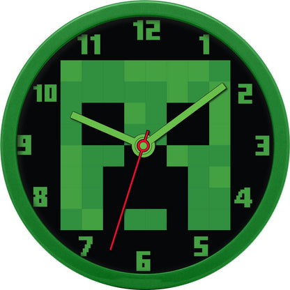 Reloj de pared Minecraft verde con diseño pixelado de Creeper