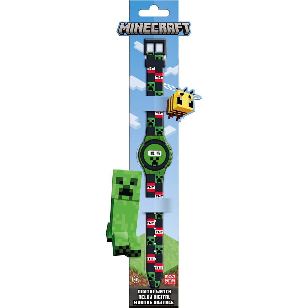 Reloj digital Minecraft verde con Creeper y estampado TNT