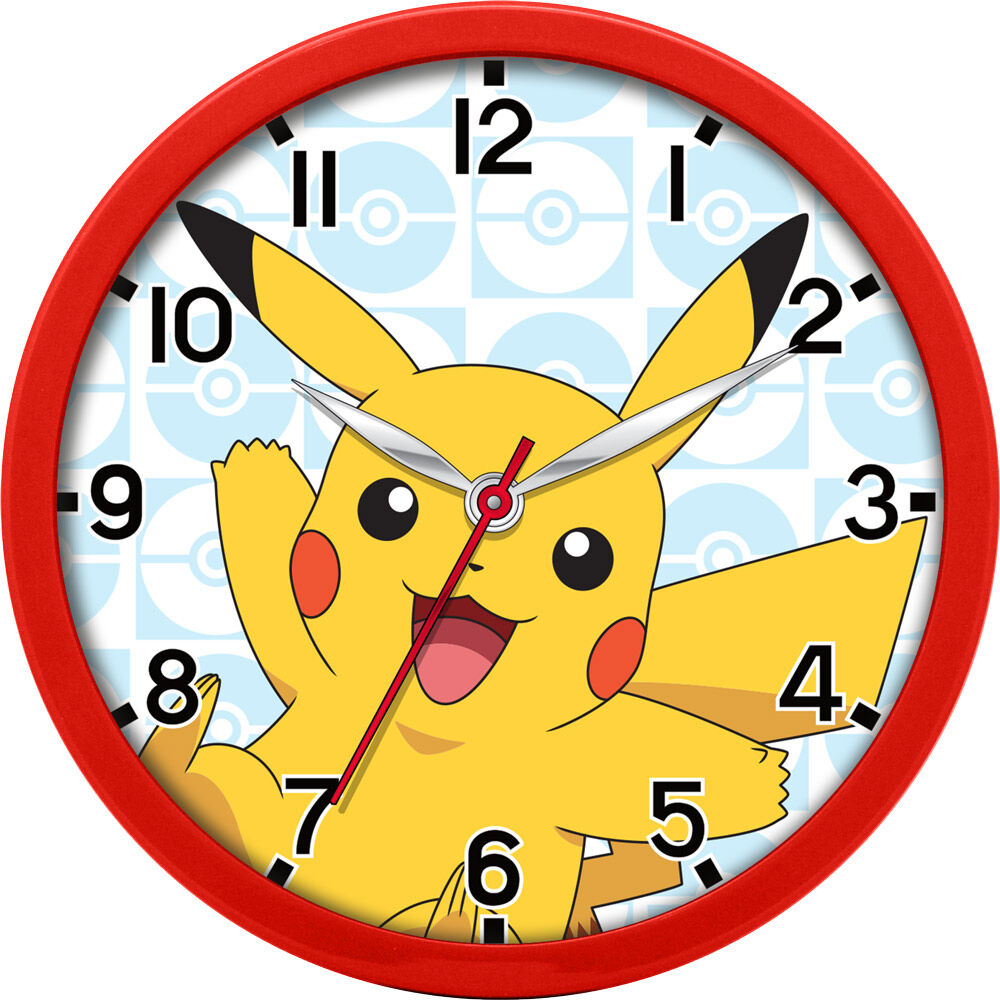 Reloj de pared Pokémon con Pikachu y marco rojo