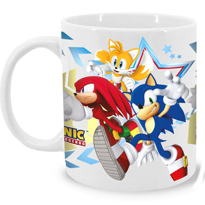 Taza blanca de Sonic The Hedgehog con Sonic, Tails y Knuckles - 2