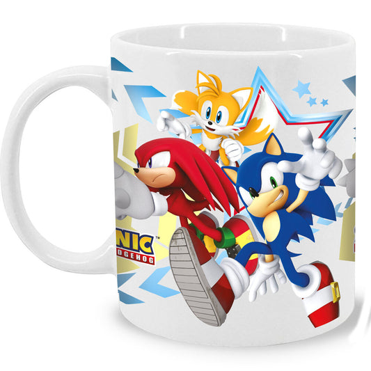 Taza blanca de Sonic The Hedgehog con Sonic, Tails y Knuckles - 2