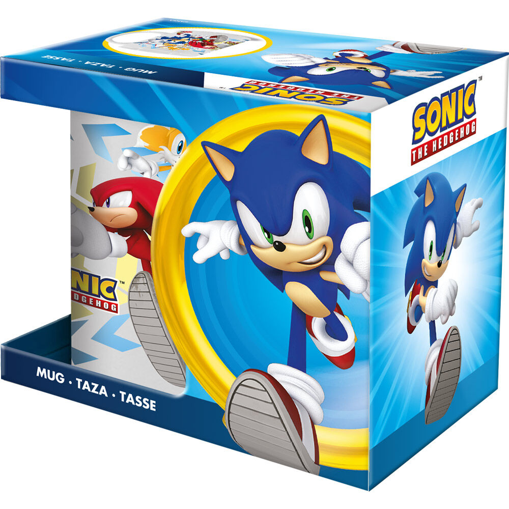 Taza blanca de Sonic The Hedgehog con Sonic, Tails y Knuckles - 3