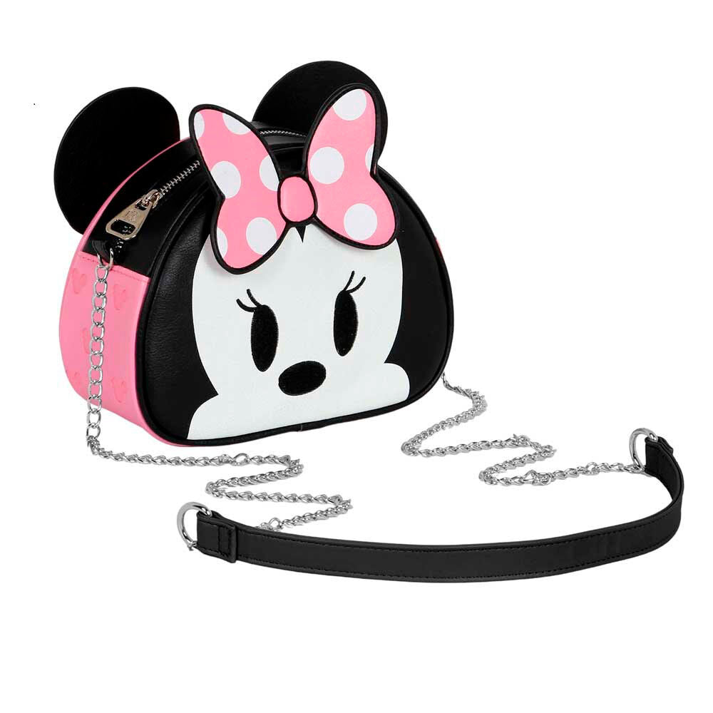 Bolso negro de Minnie Disney con lazo rosa y cadena plateada - 2