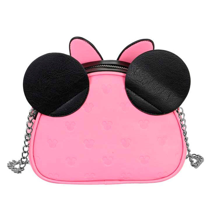 Bolso negro de Minnie Disney con lazo rosa y cadena plateada - 4