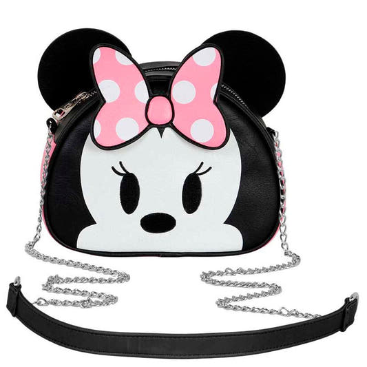 Bolso negro de Minnie Disney con lazo rosa y cadena plateada