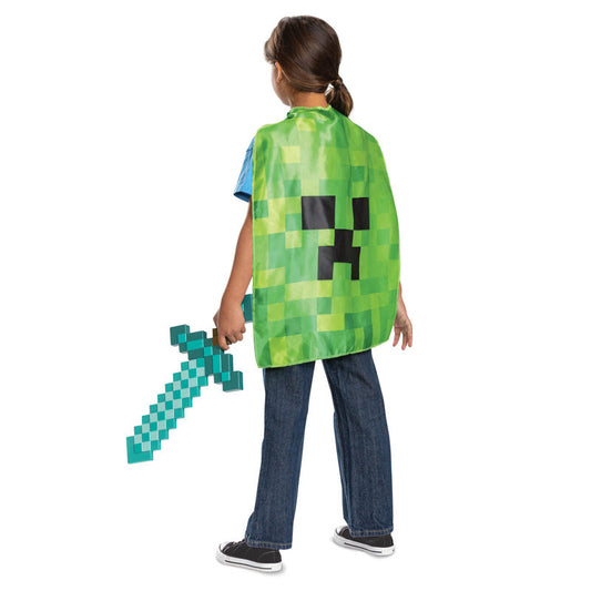 Capa verde de Creeper con espada pixelada de Minecraft - 4
