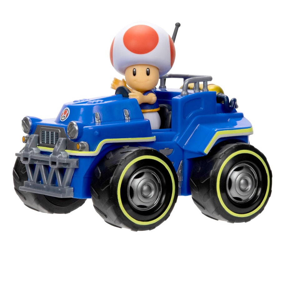 Figura de Toad en un kart azul de Mario Kart