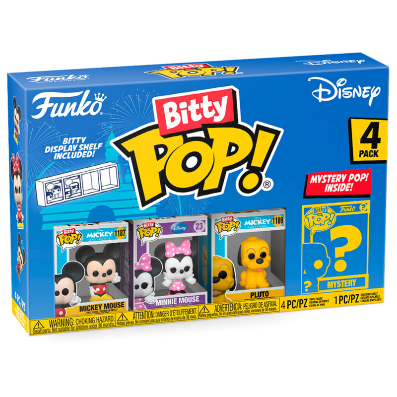 Pack FUNKO Bitty Pop! Disney de 4 figuras con Mickey, Minnie, Pluto y Pop misterioso