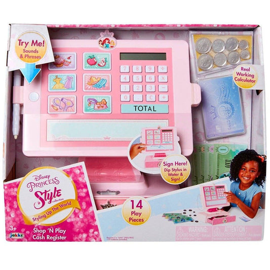 Caja registradora rosa de juguete Princesas Disney con calculadora y tableta de firmas - 2