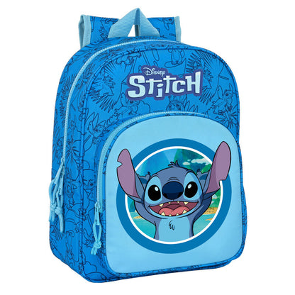 Mochila escolar azul de Stitch Disney con bolsillo frontal
