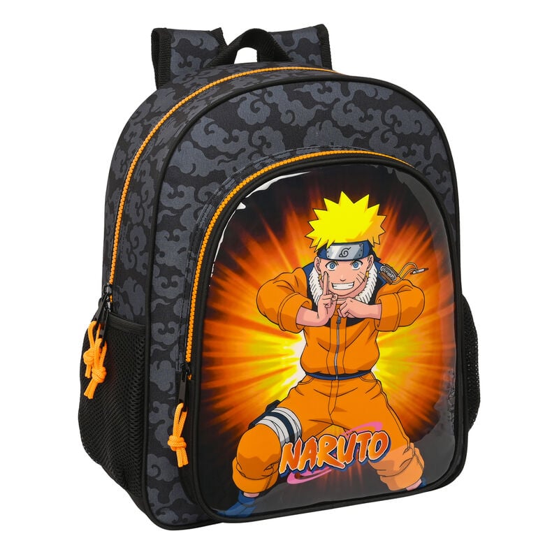 Mochila Naruto SAFTA negra con estampado de Naruto y bolsillos laterales