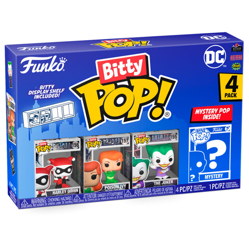 Pack FUNKO Bitty POP! DC Comics con Harley Quinn, Poison Ivy, The Joker y figura Mystery